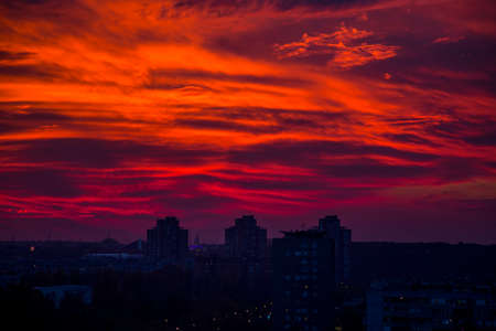 Red clouds over Belgrade, Serbia