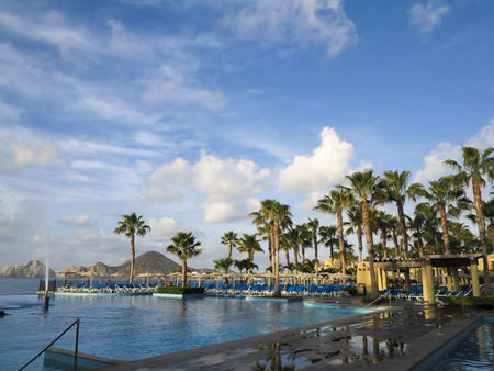 CABO SAN LUCAS, MEXICO - AUGUST 8, 2014: Unidentified people at RIU Santa Fe Hotel at Cabo San Lucas, Mexico. It is a 5 star hotel at Baja California with 902 guest rooms.のeditorial素材