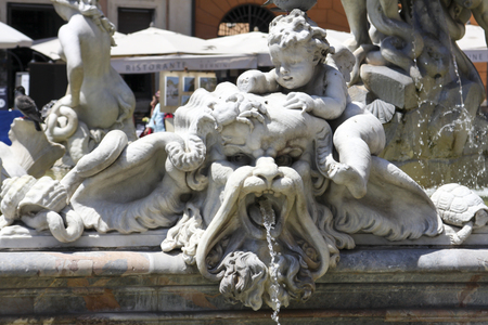 ROME, ITALY - JUNE 3, 2012: The fountain of Neptune on Piazza Navona was originally called the fountain of the kettle makers, remained unfinished for a long time until a few marine deities were added along with the statue of the god of the sea.のeditorial素材
