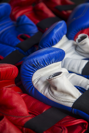 Close view of the group of boxing glovesの写真素材