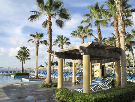CABO SAN LUCAS, MEXICO - AUGUST 8, 2014: Unidentified people at RIU Santa Fe Hotel at Cabo San Lucas, Mexico. It is a 5 star hotel at Baja California with 902 guest rooms.のeditorial素材