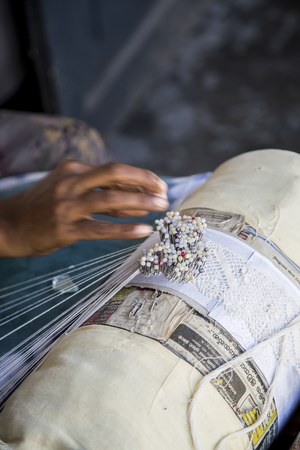 GALLE, SRI LANKA - JANUARY 24, 2014: Unidentified woman making a lace in Galle, Sri Lanka. Galle is the most famous centre of lacemaking in Sri Lanka.のeditorial素材