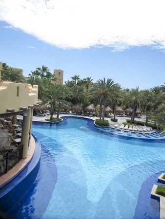 CABO SAN LUCAS, MEXICO - AUGUST 8, 2014: Unidentified people at RIU Santa Fe Hotel at Cabo San Lucas, Mexico. It is a 5 star hotel at Baja California with 902 guest rooms.のeditorial素材