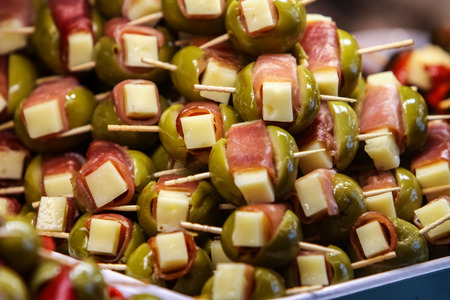 Olive salad at typical spanish food marketの写真素材
