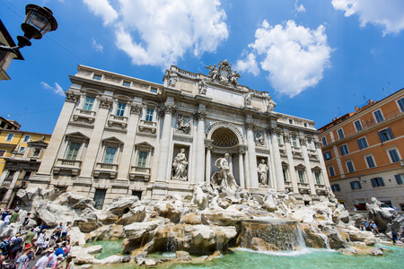 ROME, ITALY - JULY 16, 2013: Trevi Fountain in Rome, Italy. Trevi Fountain is a fountain in the Trevi district in Rome, Italy, designed by Italian architect Nicola Salvi and completed by Pietro Bracci at 1762.のeditorial素材