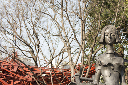SHANGHAI, CHINA - MARCH 15, 2014: Detail of the sculpture at Jing'an International Sculpture Exhibition titled City Fantasy. It features 68 sculptures by 31 artists from eight countries.のeditorial素材