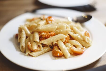 Close view of the pasta meal on a plateの写真素材