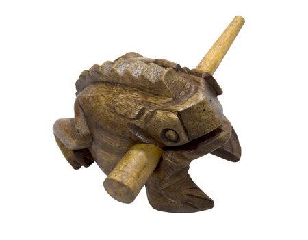 Wooden handmade frog  talisman made in Thailandの写真素材