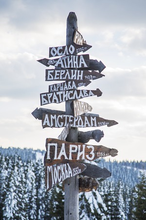 Directional and distance signs for the European cities