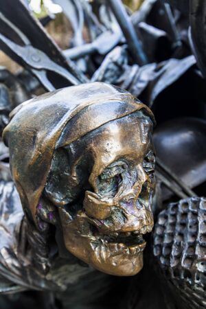 DUSSELDORF, GERMANY - FEBRUARY 28, 2015: Detail of the Monument of grant privileges of Dusseldorf. This bronze monument showing Dusseldorf history was built in 1988 by artist Bert Gerresheimのeditorial素材