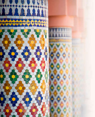 Closeup of the traditional decorative pillars from Marrakesh, Moroccoの写真素材