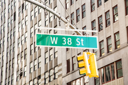 NEW YORK, USA - APRIL 21, 2016: Street sign on the street of New York. With more than 8 million citizens it is the most populous city in the United Statesのeditorial素材