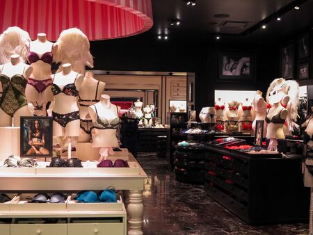 ALBERTA, CANADA - SEPTEMBER 23, 2014: Detail of the Victoria Secret's store in Alberta, Canada. Victoria's Secret is the largest American retailer of lingerie and was founded by Roy Raymond in 1977.のeditorial素材