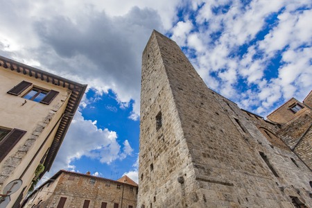View at old stone towers at San Gimignano in Tuscany, Italyのeditorial素材