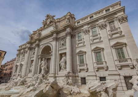 Trevi Fountain is a fountain in the Trevi district in Rome, Italy, designed by Italian architect Nicola Salvi and completed by Pietro Bracci at 1762.の写真素材