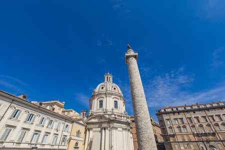 Santa Maria di Loreto church and Trajan column in Rome, Italyの写真素材