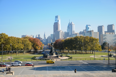 View at Washington Monument at Eakins Oval in Philadelphia at November 7, 2011. This impressive monument was designed by Rudolf Siemering and was unveiled at May 1897のeditorial素材
