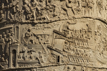 Architectural detail of the Marcus Aurelius column in Piazza Colonna in Rome, Italyの写真素材