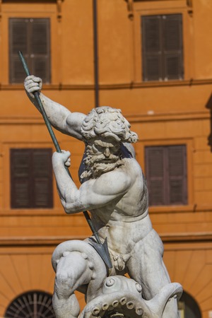 Detail of Fountain of Neptune at Piazza Navona in Rome, Italyの写真素材