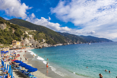 MONTEROSSO AL MARE, ITALY - SEPTEMBER 20, 2016: Unidentified people at Monterosso al mare in Italy. It is one of the five towns that make up the Cinque Terre regionのeditorial素材