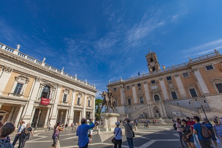 ROME, ITALY - SEPTEMBER 24, 2016: Unidentified people at Capitoline Hill in Rome, Italy. It is one of the Seven Hills of Rome and was the citadel of the earliest Romans.のeditorial素材
