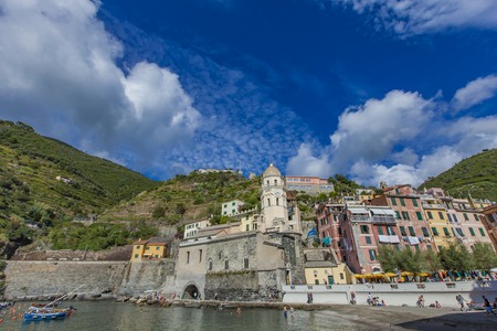 VERNAZZA, ITALY - SEPTEMBER 19, 2016: Unidentified people at Vernazza, Italy. It is one of the five towns that make up the Cinque Terre region.のeditorial素材
