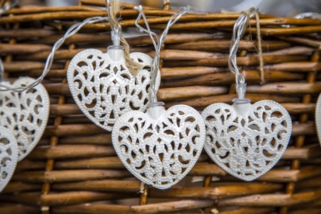 Closeup of the white hearts in the basket