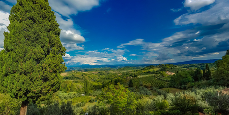 View at Chianti countryside from San Gimignano, Italyの写真素材