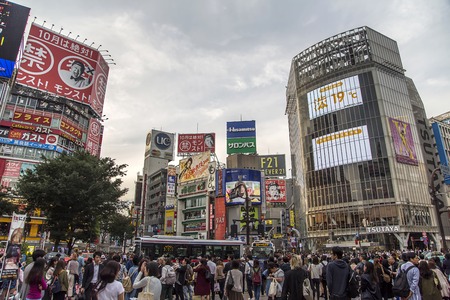 TOKYO, JAPAN - OCTOBER 12, 2016: Unidentified people on the street in Shibuya, Tokyo. Shibuya is one...