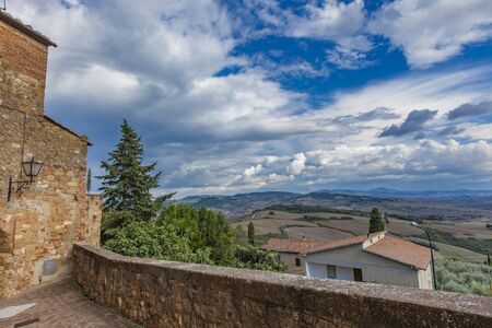 A beautiful view of hilltop village at Pienza in Tuscany Italy