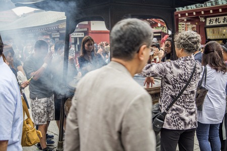 TOKYO, JAPAN - OCTOBER 3, 2016: Unidentified people at Sensoji temple in Askusa, Tokyo. It is Tokyo oldest and one of most significant templesのeditorial素材