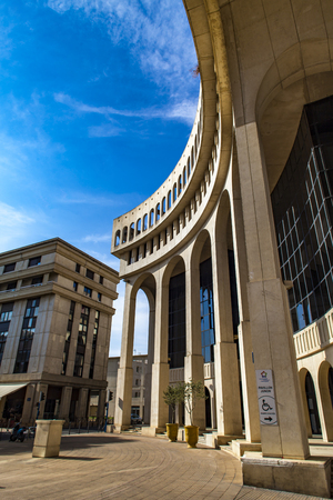 MONTPELLIER, FRANCE - JULY 13, 2015: Place de Thessalie in Montpellier. Montpellier is the 8th largest city of France and nearly one third of the population are students.のeditorial素材