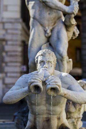 Fountain of Neptune, Piazza Navona, Rome, Italyの写真素材