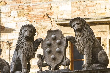 Architectural detail with lions from Montepulciano in Italyの写真素材