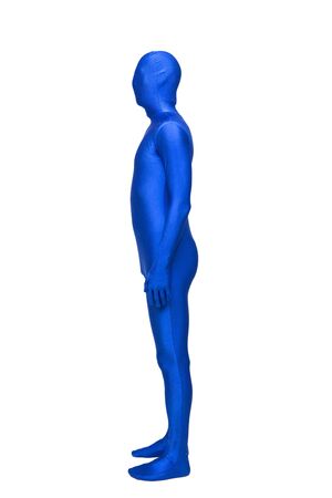 Side view at Mysterious blue man in costumeの写真素材
