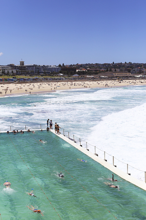 SYDNEY, AUSTRALIA - JANUARY 21, 2017: Unidentified people at Bondi Baths in Sydney, Australia. It is a tidal pool opened at 1929.のeditorial素材