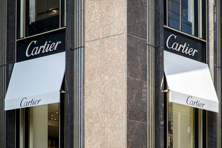 TOKYO, JAPAN - OCTOBER 2, 2016: Detail of the Cartier shop in Tokyo, Japan. Cartier designs, manufactures, distributes and sells jewellery and watches. Its founded in Paris, France in 1847.のeditorial素材
