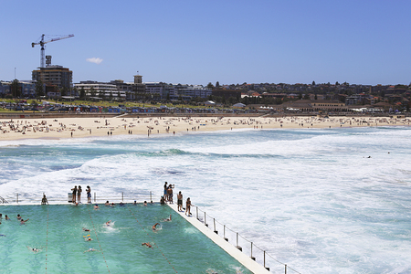 SYDNEY, AUSTRALIA - JANUARY 21, 2017: Unidentified people at Bondi Baths in Sydney, Australia. It is a tidal pool opened at 1929.のeditorial素材