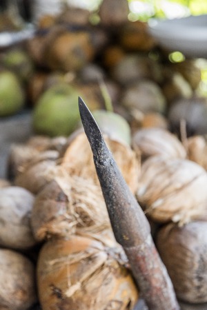 Coconuts on the market in Mekong Delta, Vietnamの写真素材