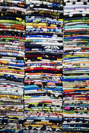 Detail of the colorful textiles on the market