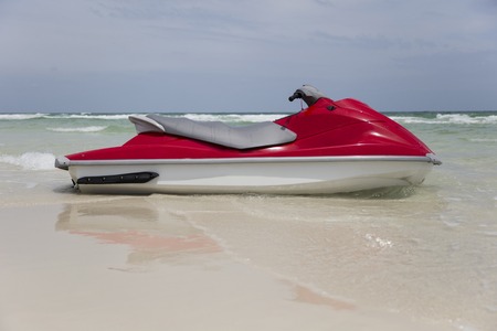 View at water jet scooter on the tropical beachの写真素材