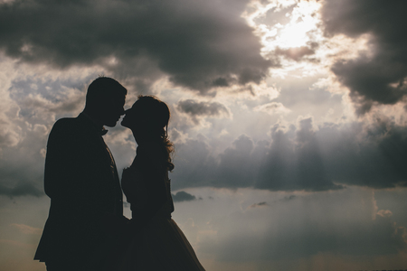 Young newlywed couple at outdoors ceremonyの写真素材
