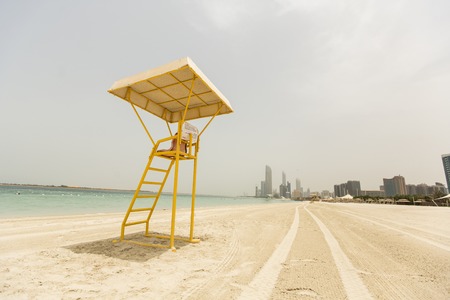 ABU DHABI, UAE - MAY 4, 2015: Detail from Corniche beach in Abu Dhabi, United Arab Emirates. Corniche is blue flagged public beach.のeditorial素材