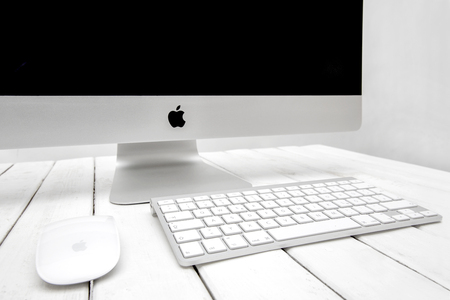 BELGRADE, SERBIA - MARCH 8, 2017: Detail of the iMac computer. It is  Macintosh desktop computers designed and built by Apple Incのeditorial素材