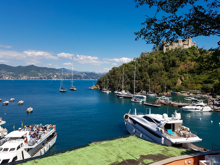 PORTOFINO, ITALY - APRIL 29, 2017: Unindentified people at Portofino, Italy. Portofino is one of the most popular resort towns on the Italian Rivieraのeditorial素材