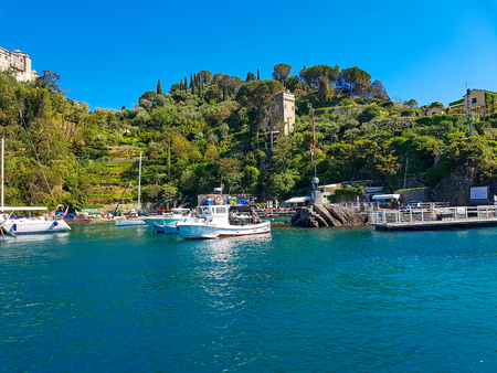 PORTOFINO, ITALY - APRIL 29, 2017: Unindentified people at Portofino, Italy. Portofino is one of the most popular resort towns on the Italian Rivieraのeditorial素材