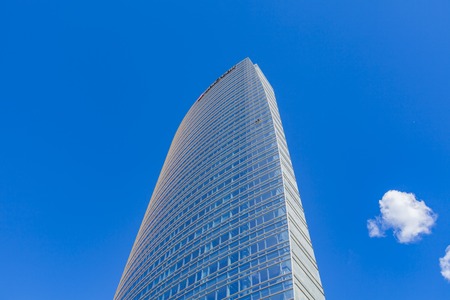 MILAN, ITALY - APRIL 28, 2017: Detail of Unicredit Tower in Milan. Tower was opened at 2012 and with 231 metres, it is the tallest building in Italyのeditorial素材
