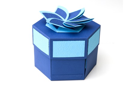 View at exploding box isolated on whiteの写真素材