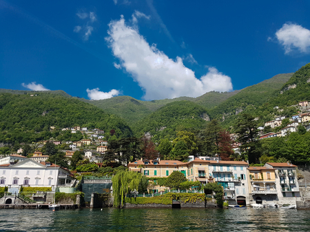 View at town Moltrasio on Como lake in Italyの写真素材