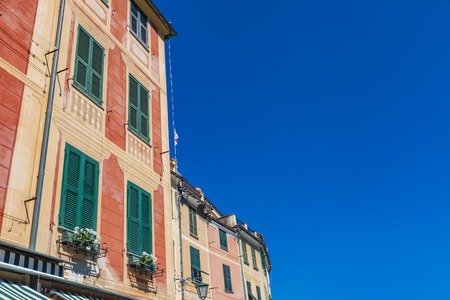 View at colorful building in Portofino, Italyの写真素材